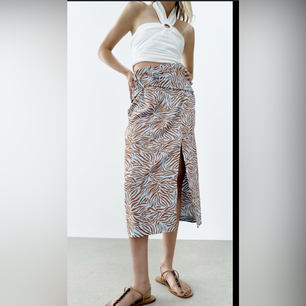 Zara zebra print MIDI skirt blue & brown - Picture 1 of 4